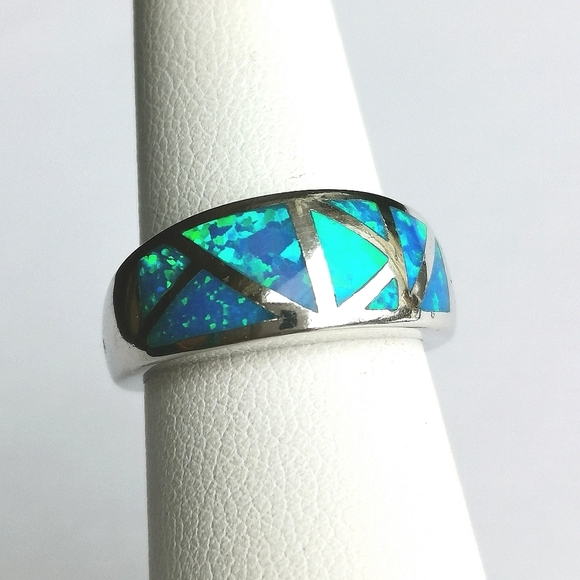 New, Sterling Silver Blue Opal  Mosaic Ring sz 6 - Picture 2 of 9